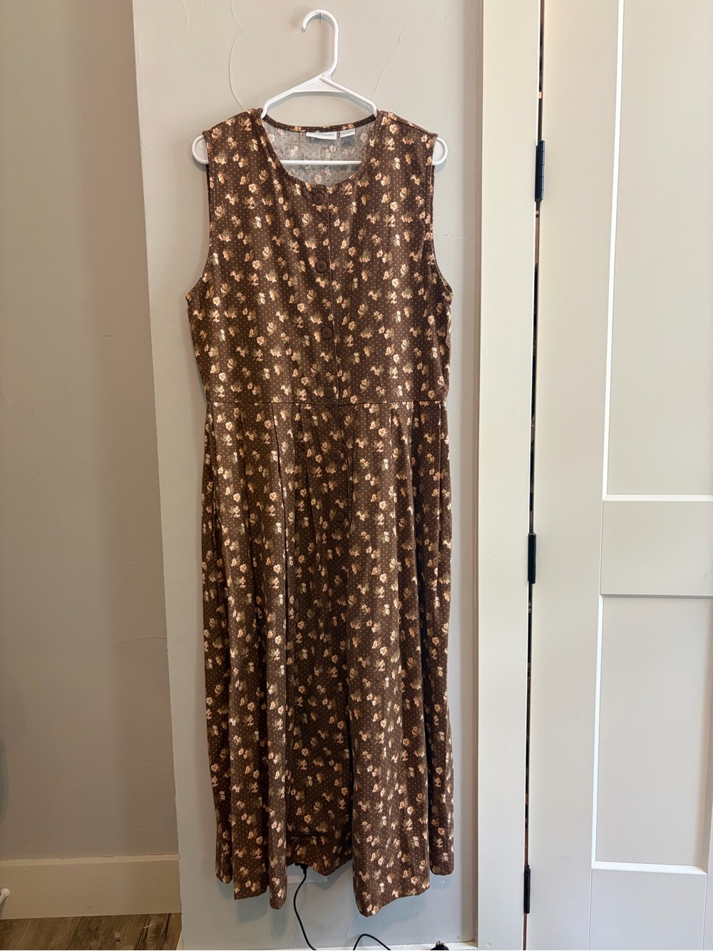 Vintage Pierre Cardin Brown Floral Maxi Dress 100% cotton